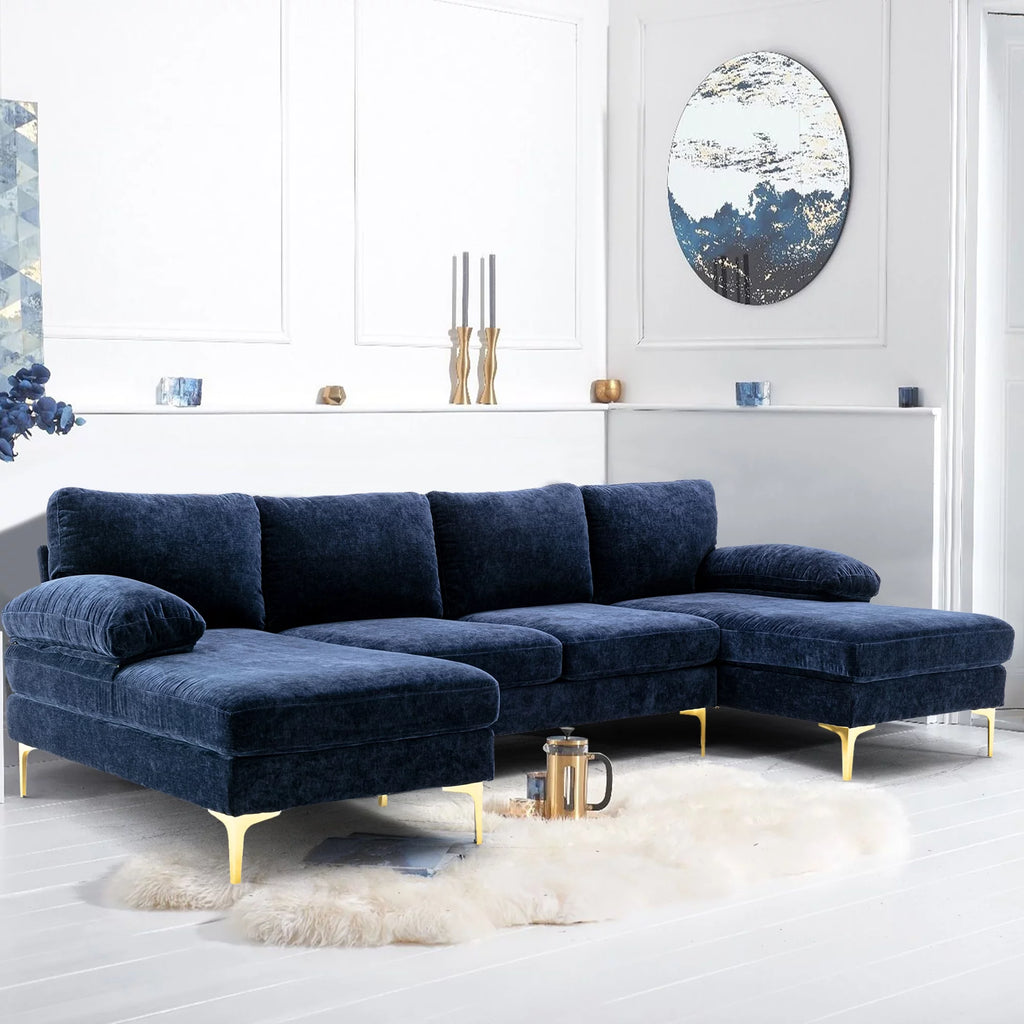 Navy Blue 4-piece U Shaped Fabric Sectional Sofa C41946