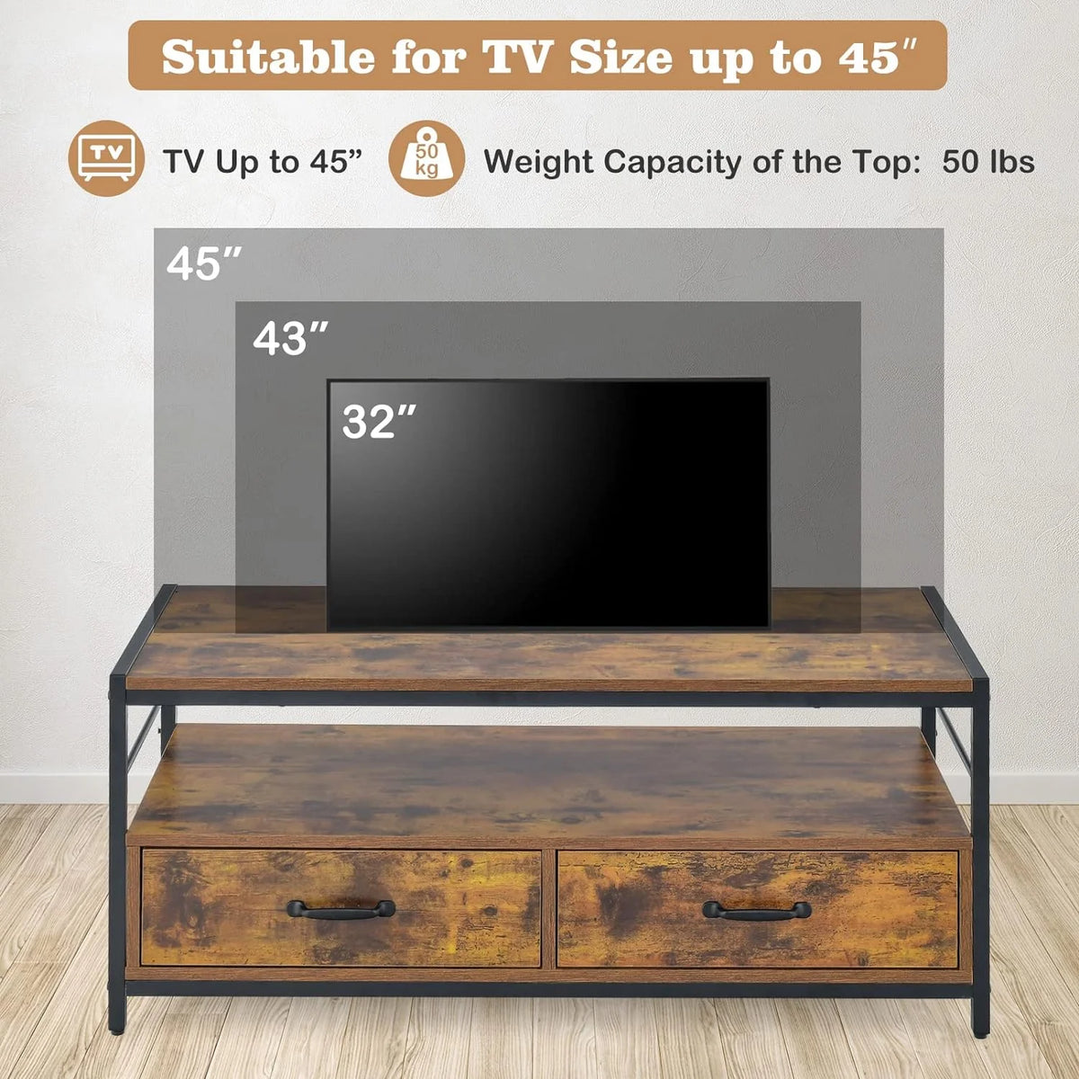 Coffee Table with Storage, Industrial Rectangular Cocktail Table, Metal Frame Wooden Accent Table K96478