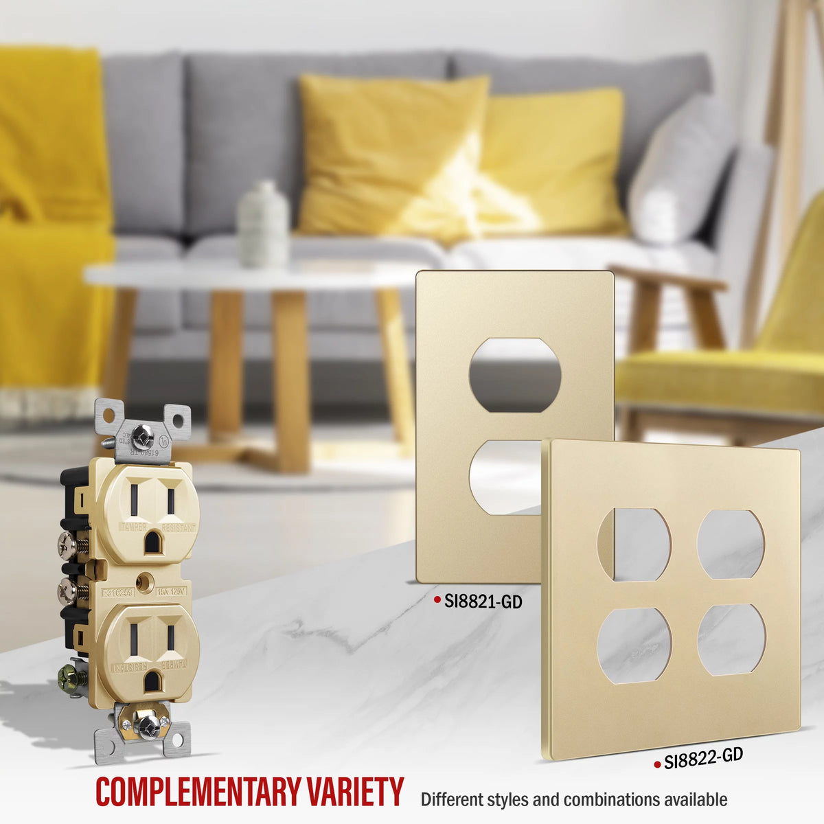 15A 125V Self-Grounding Duplex Electrical Outlet, Gold, 10 pack B864574