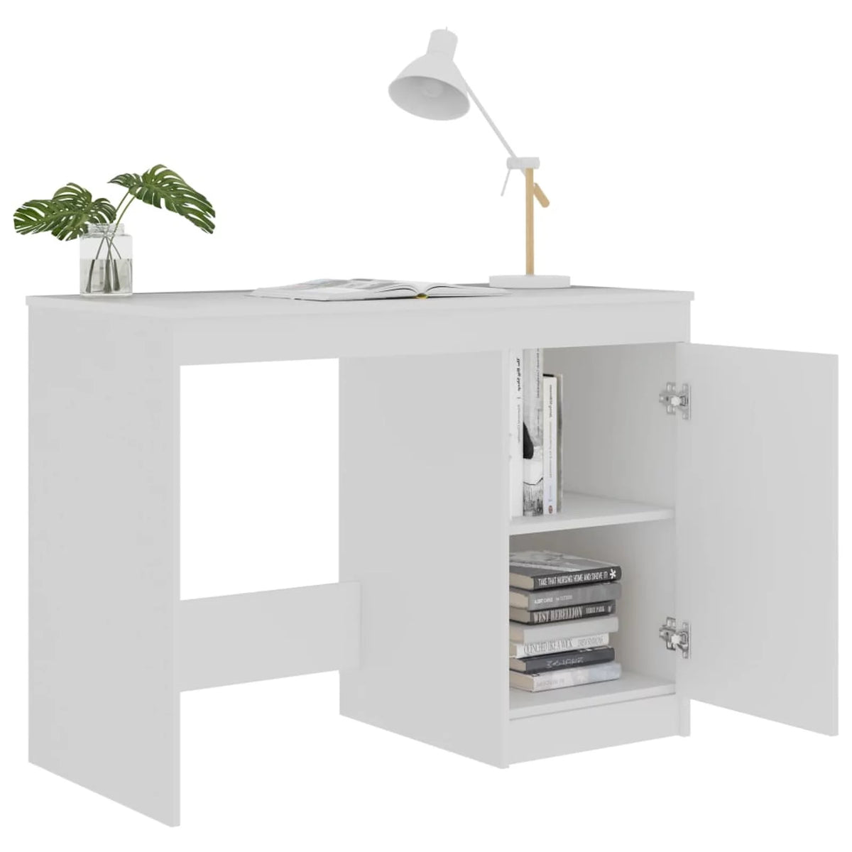 White Computer Desk with Storage Cabinet D907019