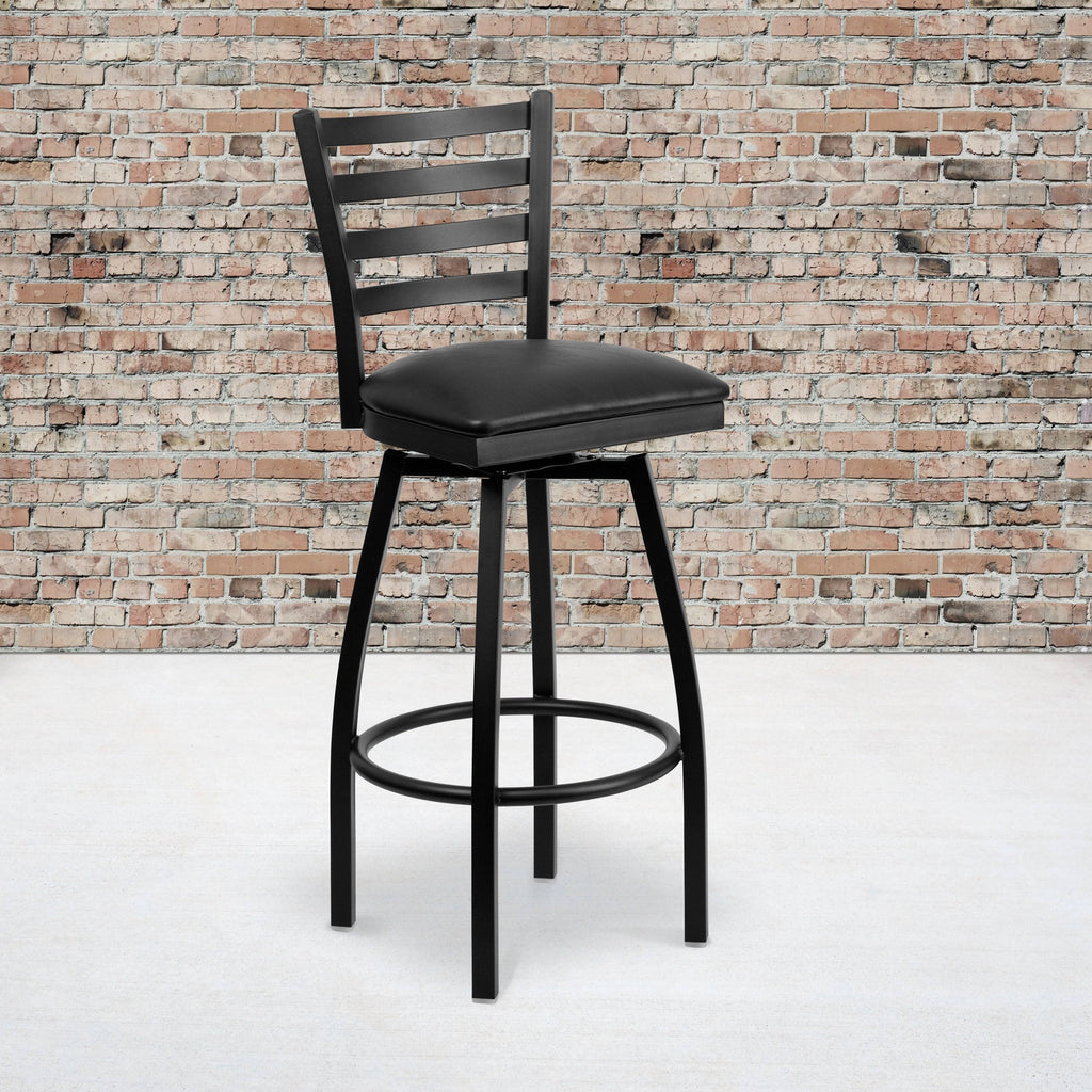 2 Pack Swivel Metal Barstool Black Vinyl Seat K335