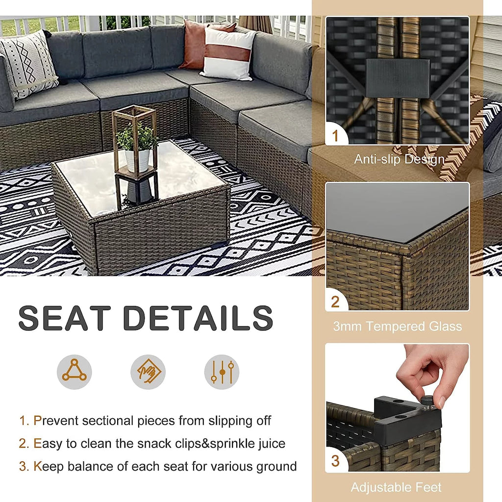 7pcs Wicker Sectional Sofa with Cushions W244