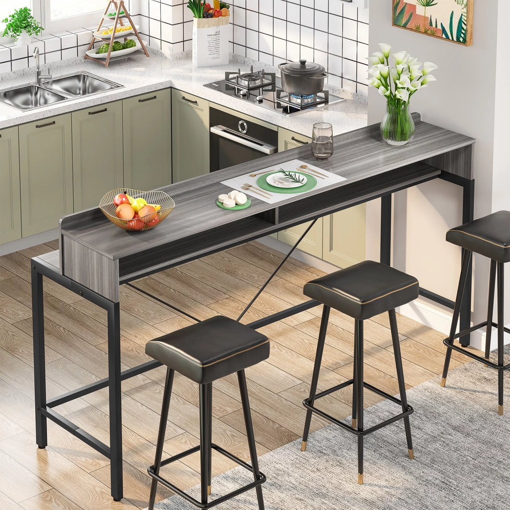 70.9 Inch 2 Tier Narrow Industrial Console Table O480864