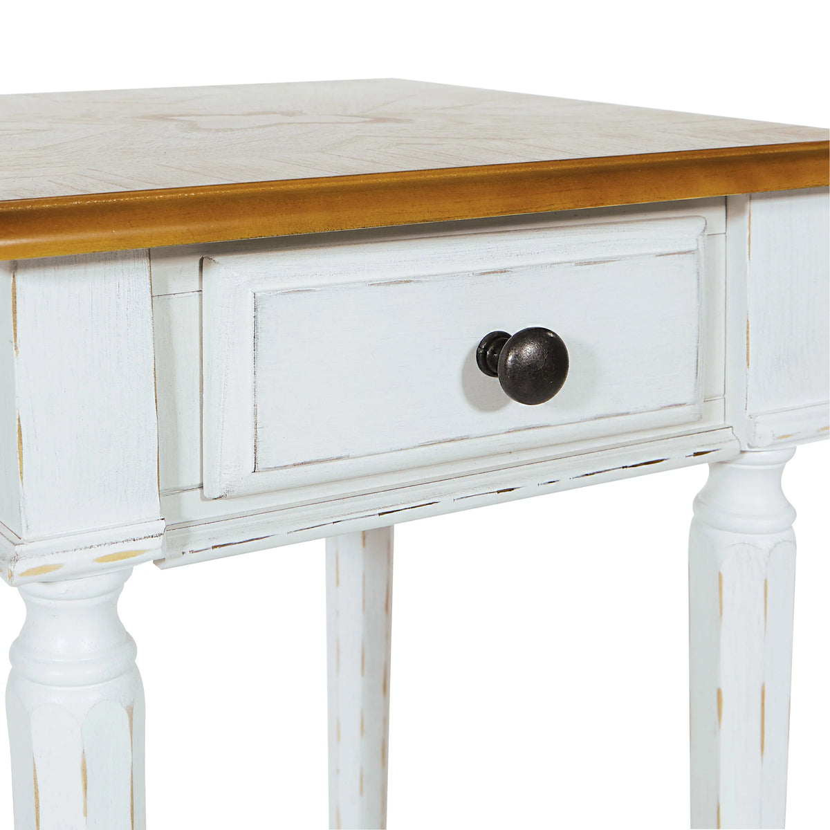 White Side Table with Natural Veneer Top I1041