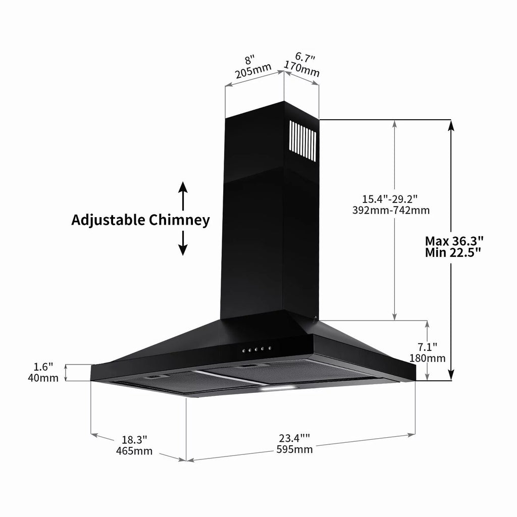 24 inch Wall Mounted 450 CFM 3-Speed Range Hood F52836