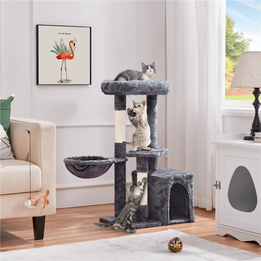 Dark Gray Cat Tree Tower with Condo and Perches L6177