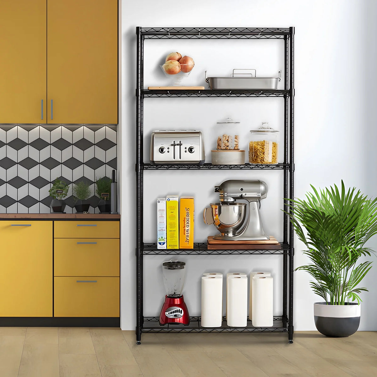 5-Shelf Metal Storage Rack, 24"x 60"x 13" Wire Shelving Unit, Black L584838