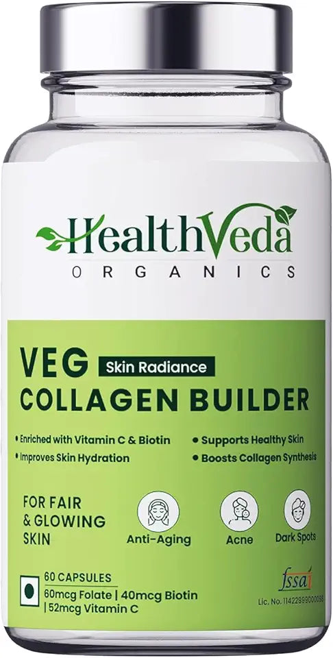 Plant Based Skin Radiance Collagen Builder with Vitamin C & Biotin, 800 mg, 60 Veg Capsules J426