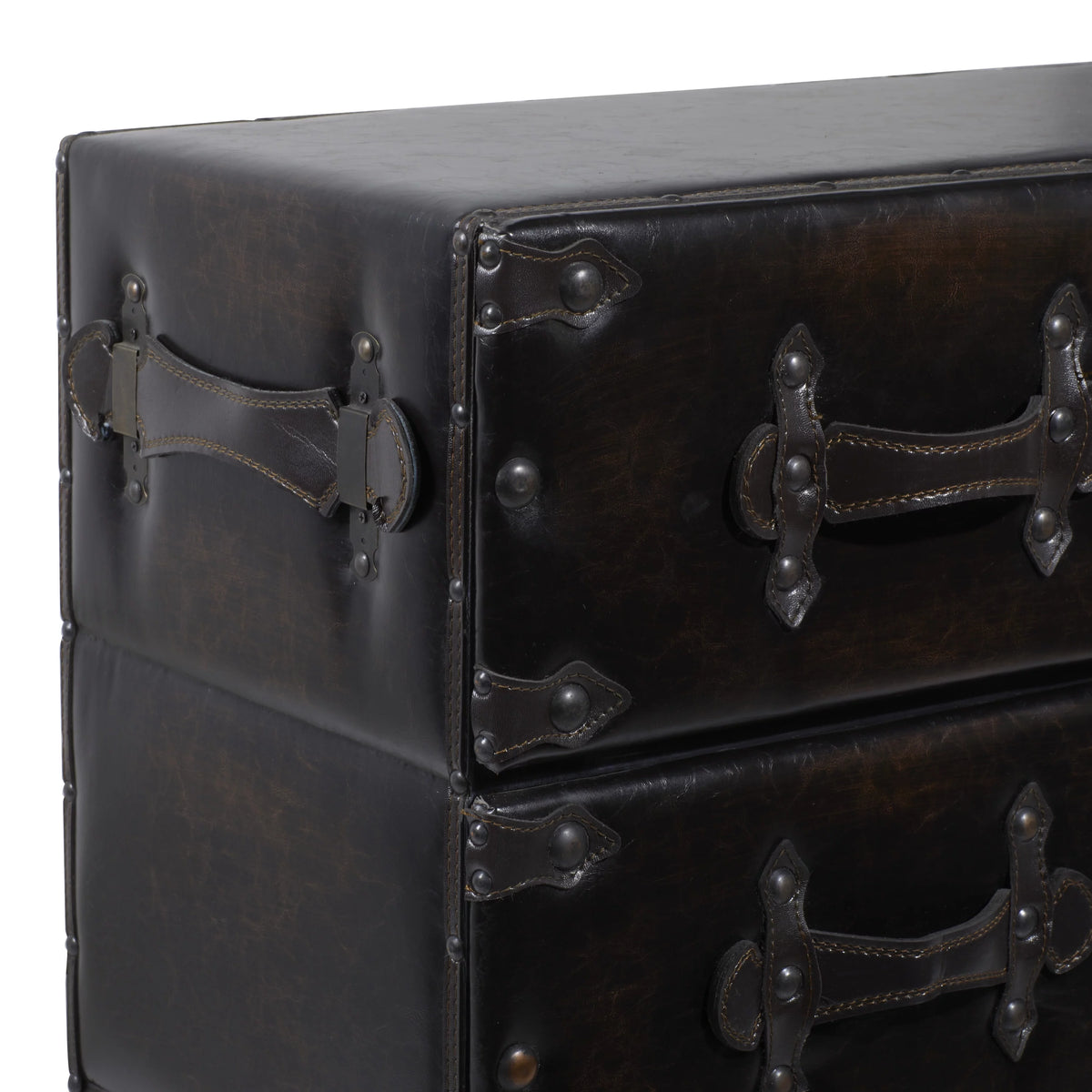 32" x 28" Black Wood Faux Leather Chest with Rivets V4297