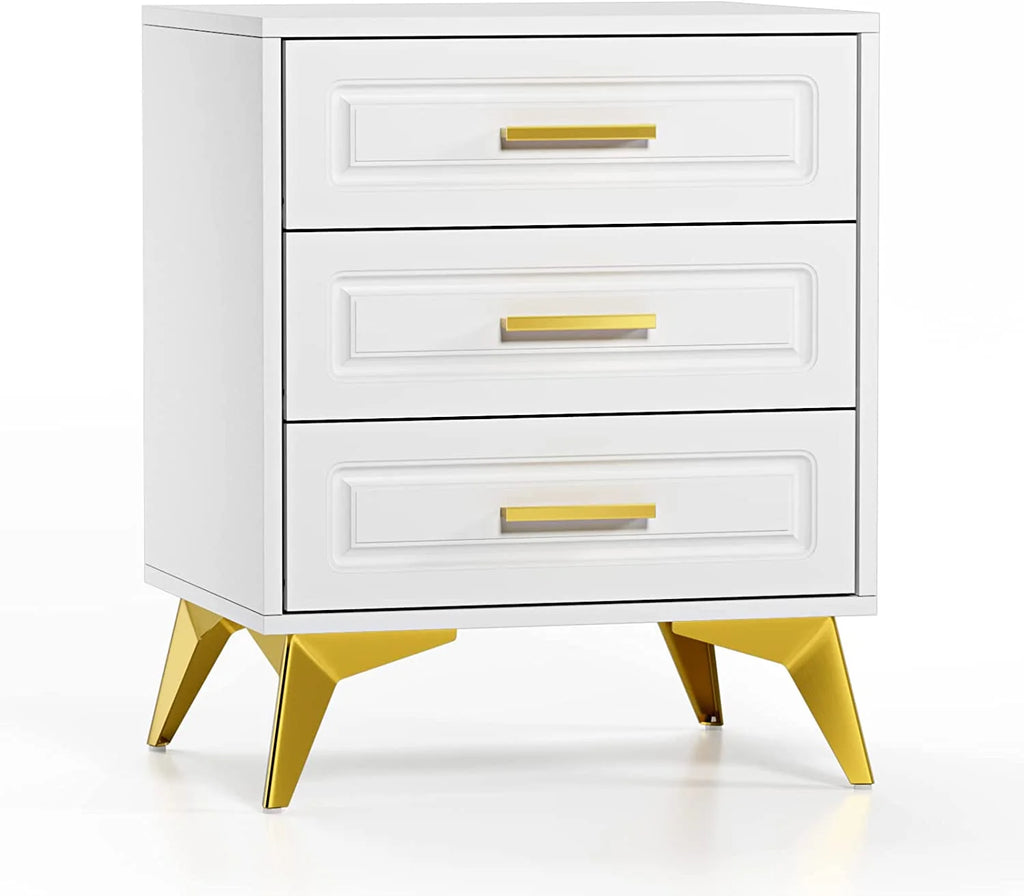 White 3 Drawer Wood Nightstand N90647