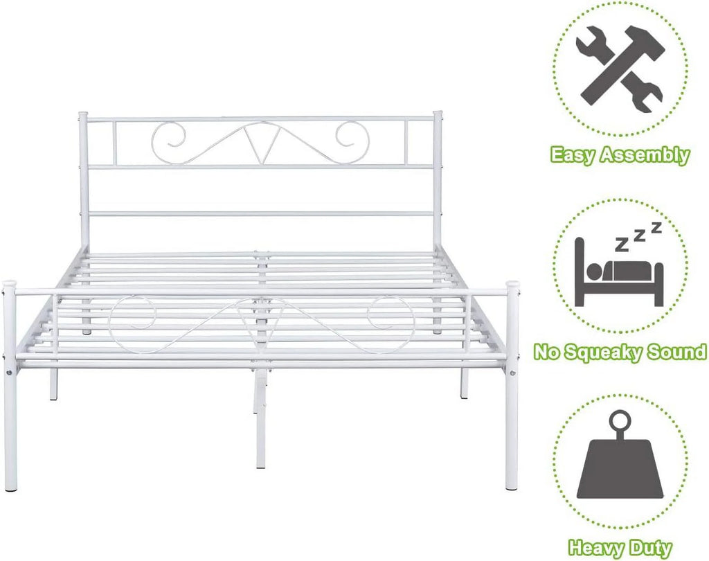 Queen Size Metal Platform Bed Frame with Headboard J625
