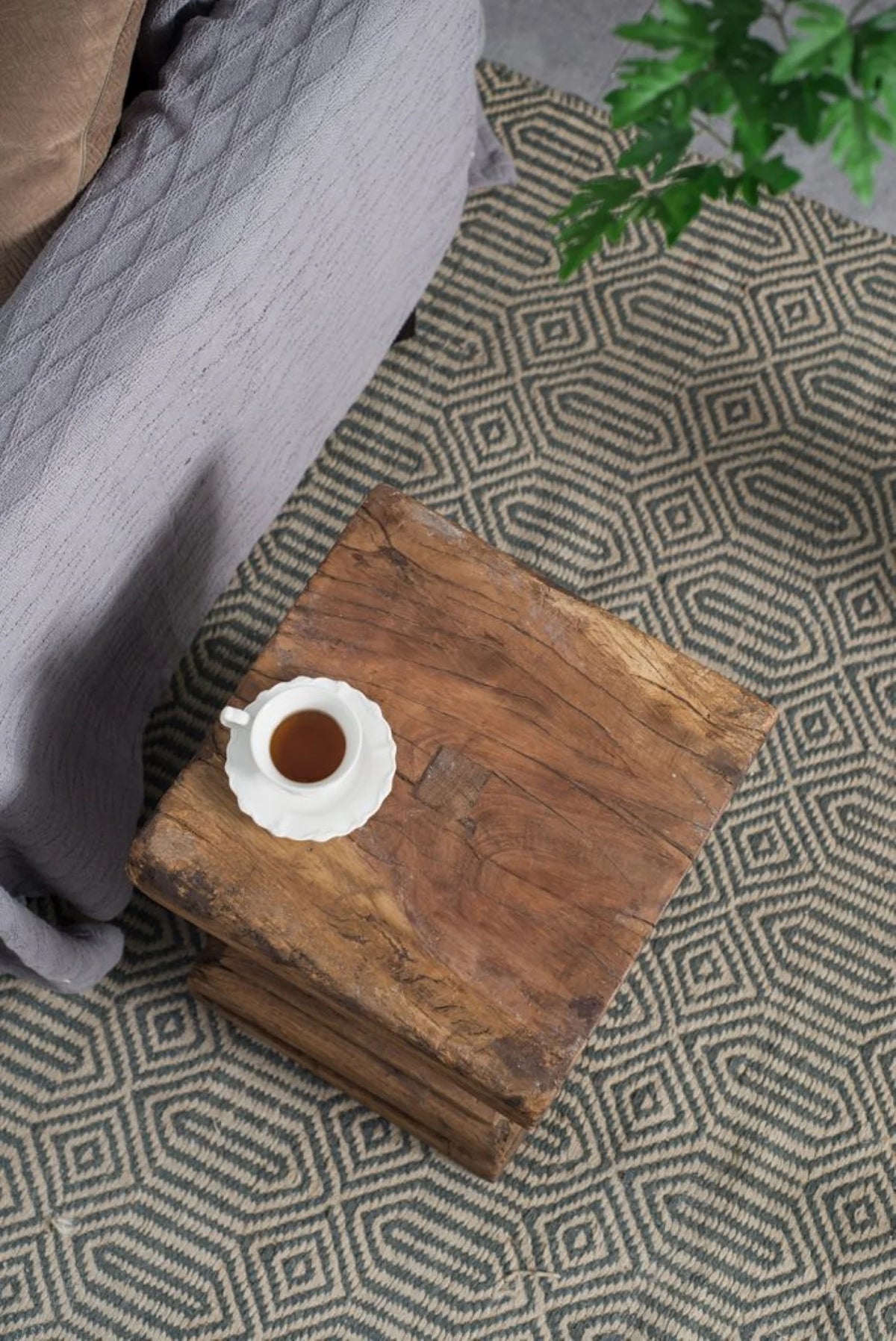Organic Carved Wooden Pillar Stool G566
