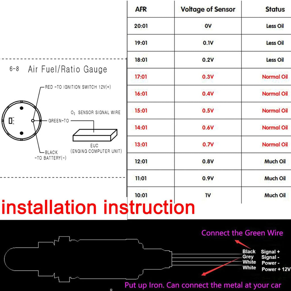 52mm LED Digital Air/Fuel Ratio Gauge with Narrowband O2 Oxygen Sensor Pack of 2 T385099