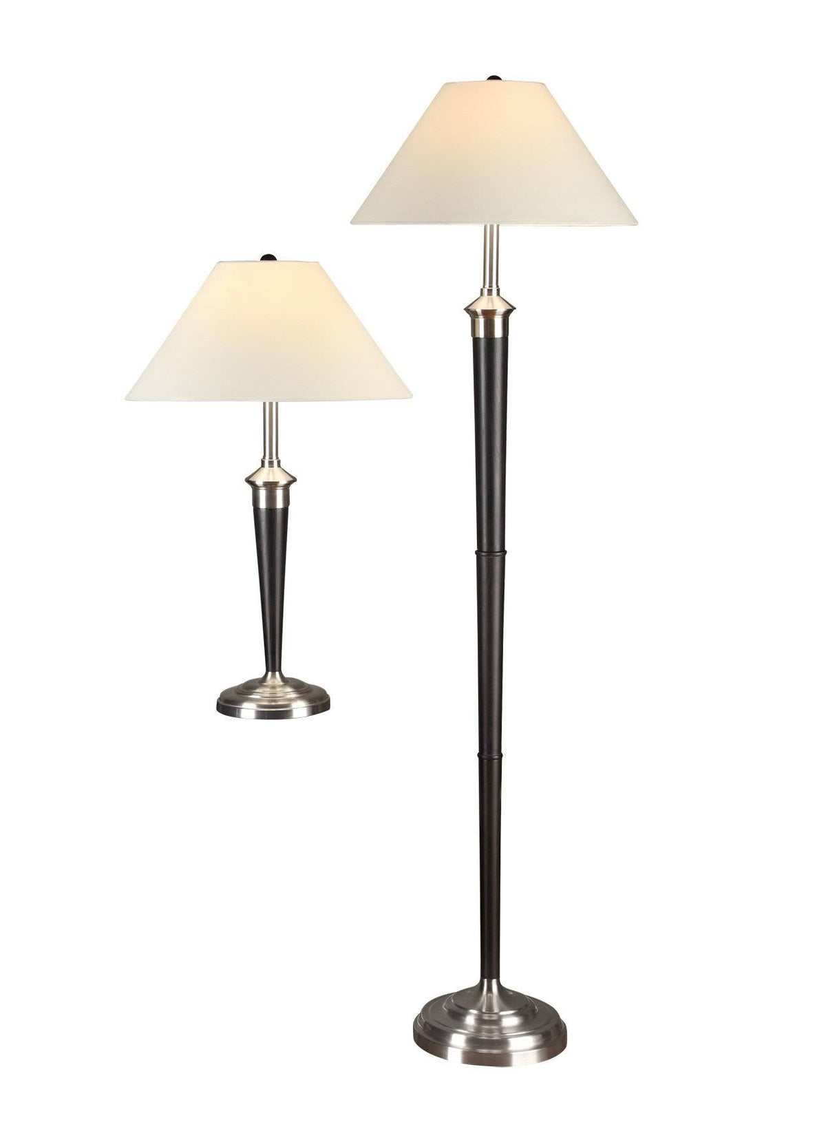 Table and Floor Lamps Set Brushed Steel Espresso Finish W24005
