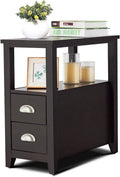 Wooden End Table with 2 Drawers and Shelf H37444