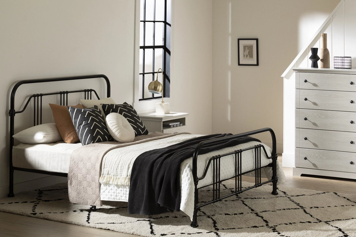 Queen Metal Platform Bed Black Y631