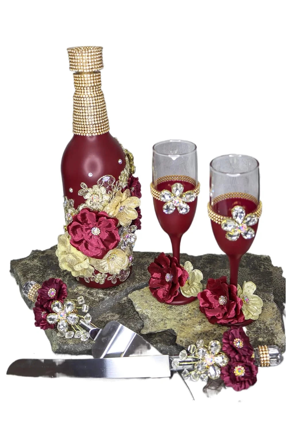Champagne Glasses Set Emerald Green Silver O726192