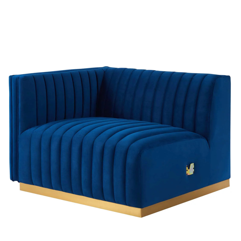 Gold Navy Velvet 5-Piece Sectional H68141