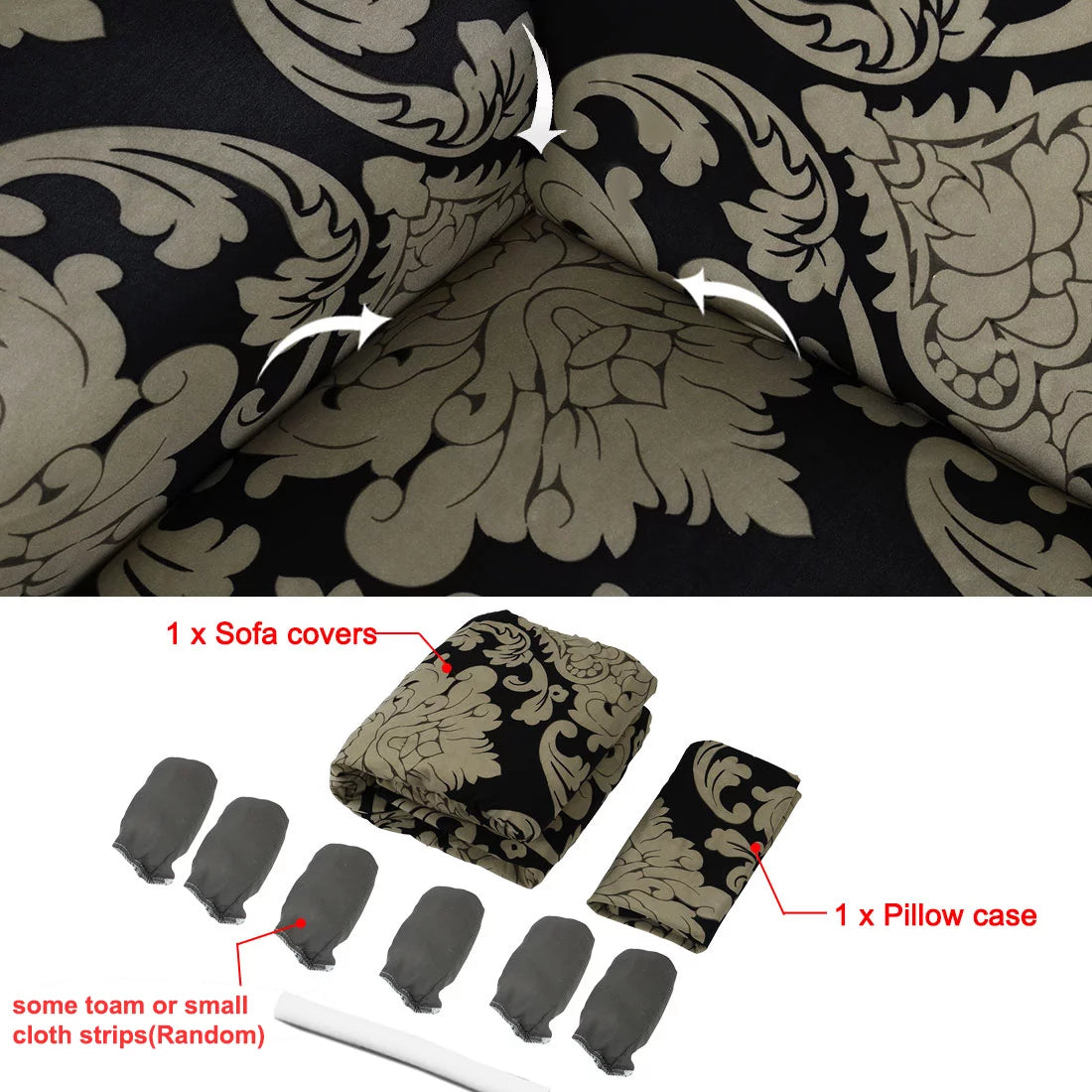 Black Green Floral 2 Seater Sofa Cover F707