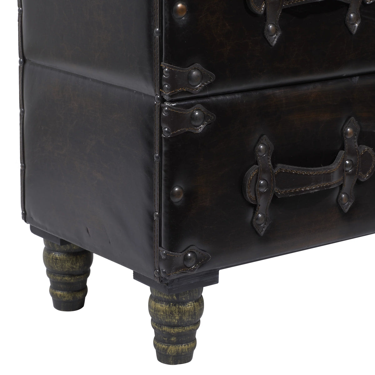 32" x 28" Black Wood Faux Leather Chest with Rivets V4297