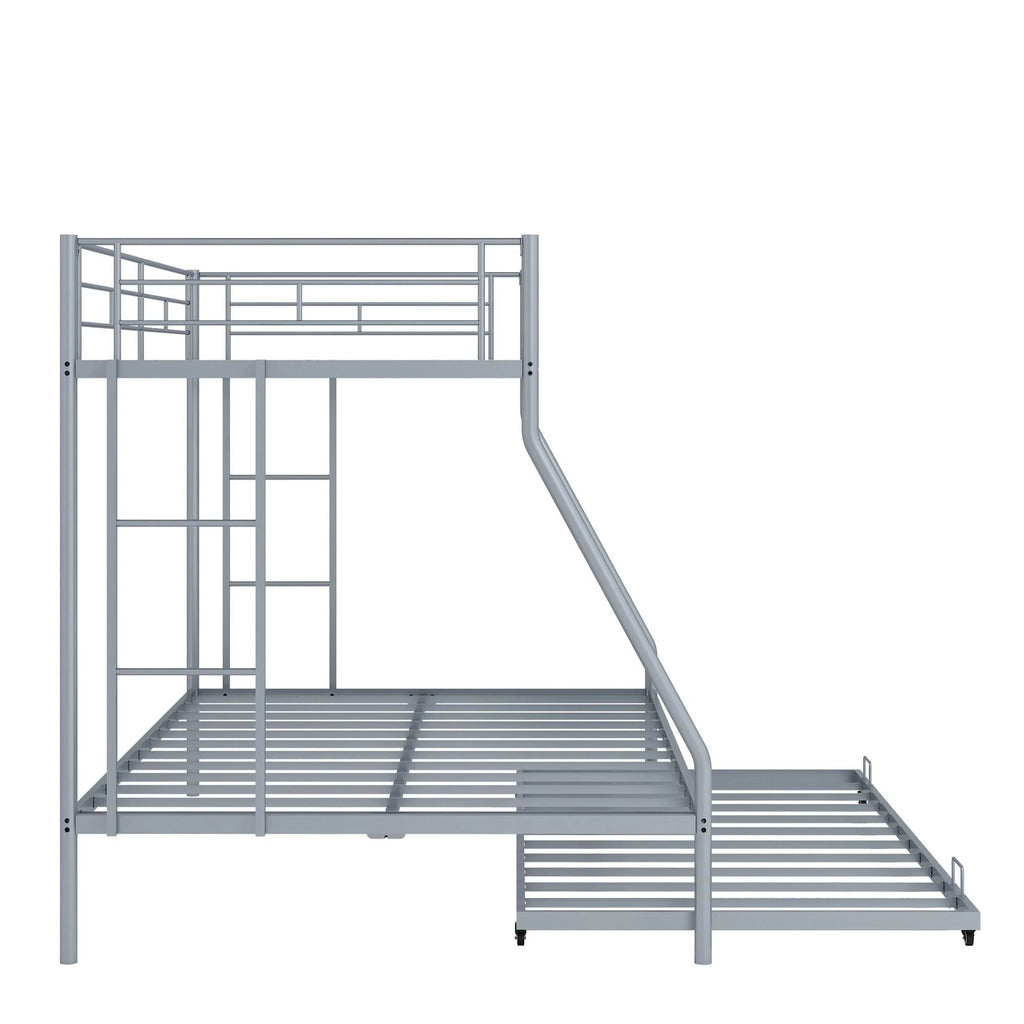 Silver Metal Twin Over Full Bunk Beds with Trundle T71753