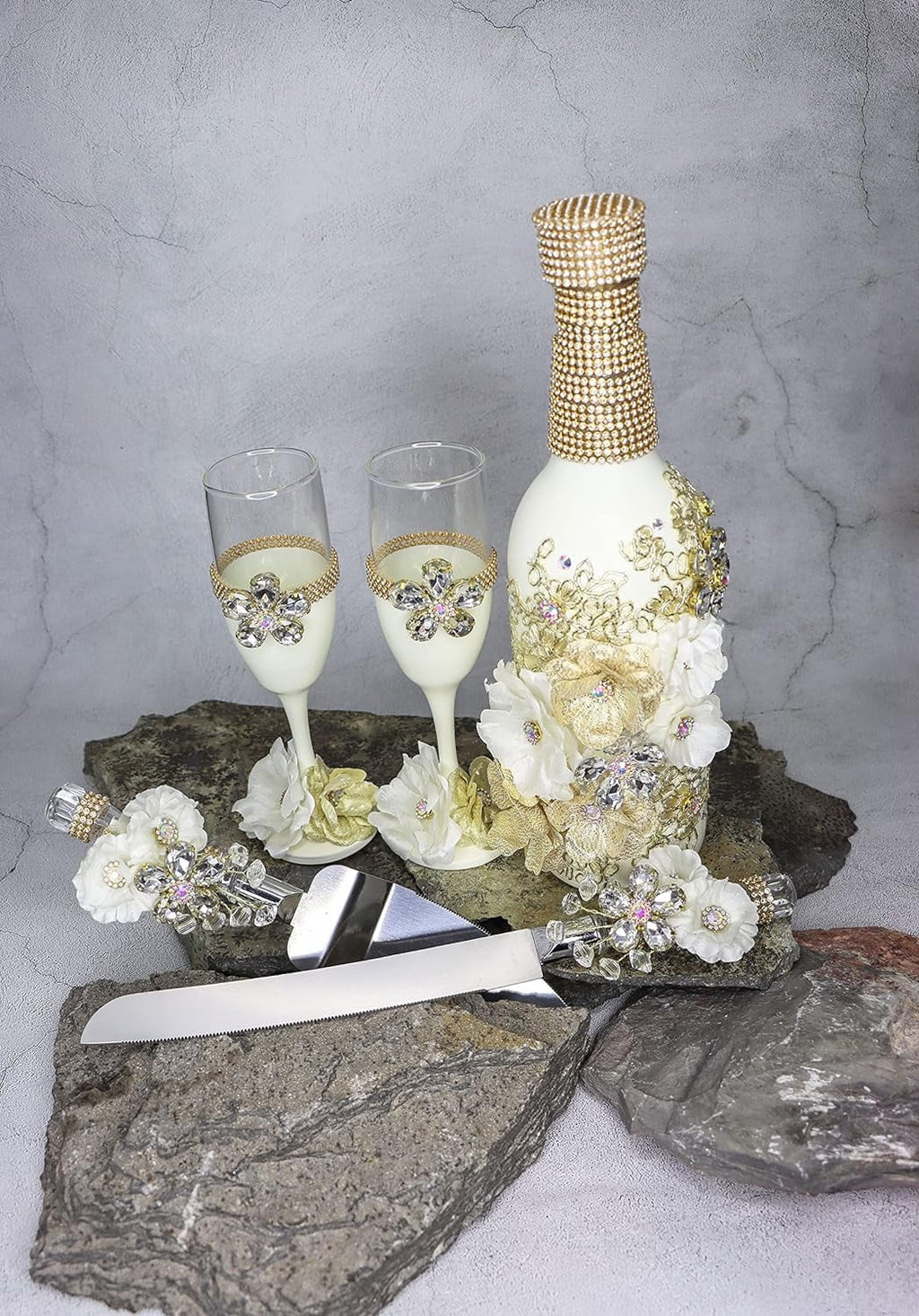 Champagne Glasses Set Emerald Green Silver O726192