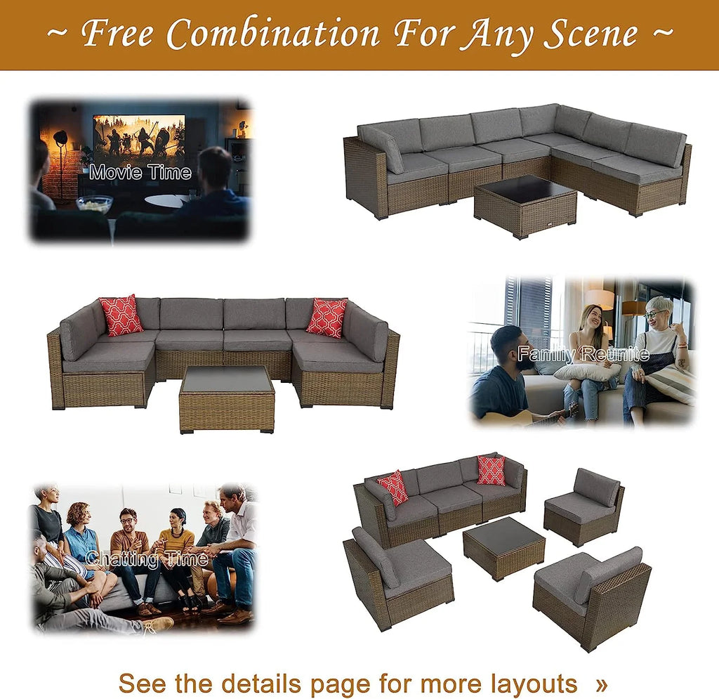 7pcs Wicker Sectional Sofa with Cushions W244