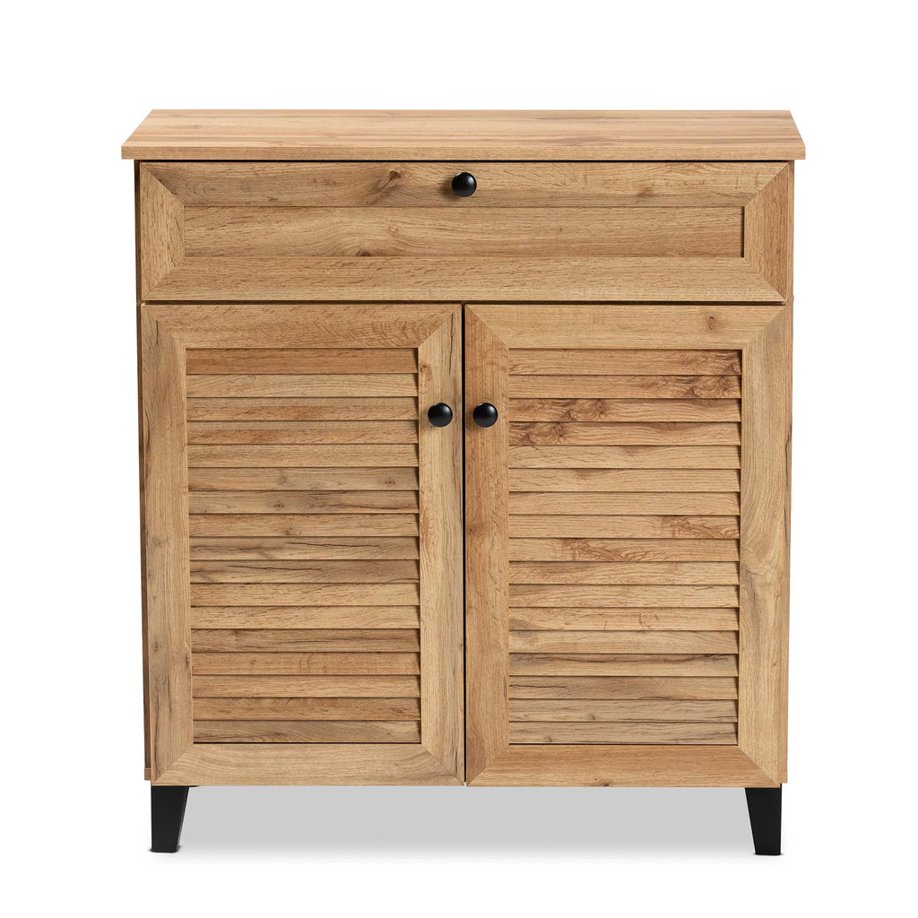 Oak Brown Wood 1-Drawer Shoe Storage Cabinet U196503