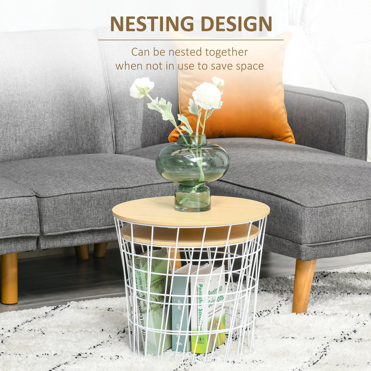 Set of 2 Round Side Tables with Storage L175405