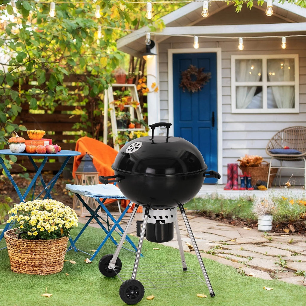 22" Enamel Charcoal Kettle Grill with Thermometer P5980