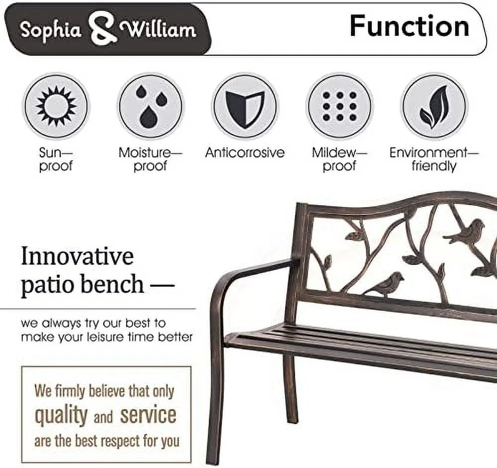 Black Cast Iron Outdoor Bench with Floral Backrest Z130415