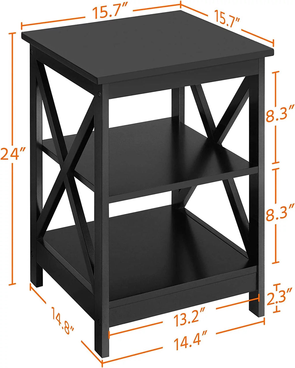 Black 3 Tier Sofa Side End Table with Shelf T4752