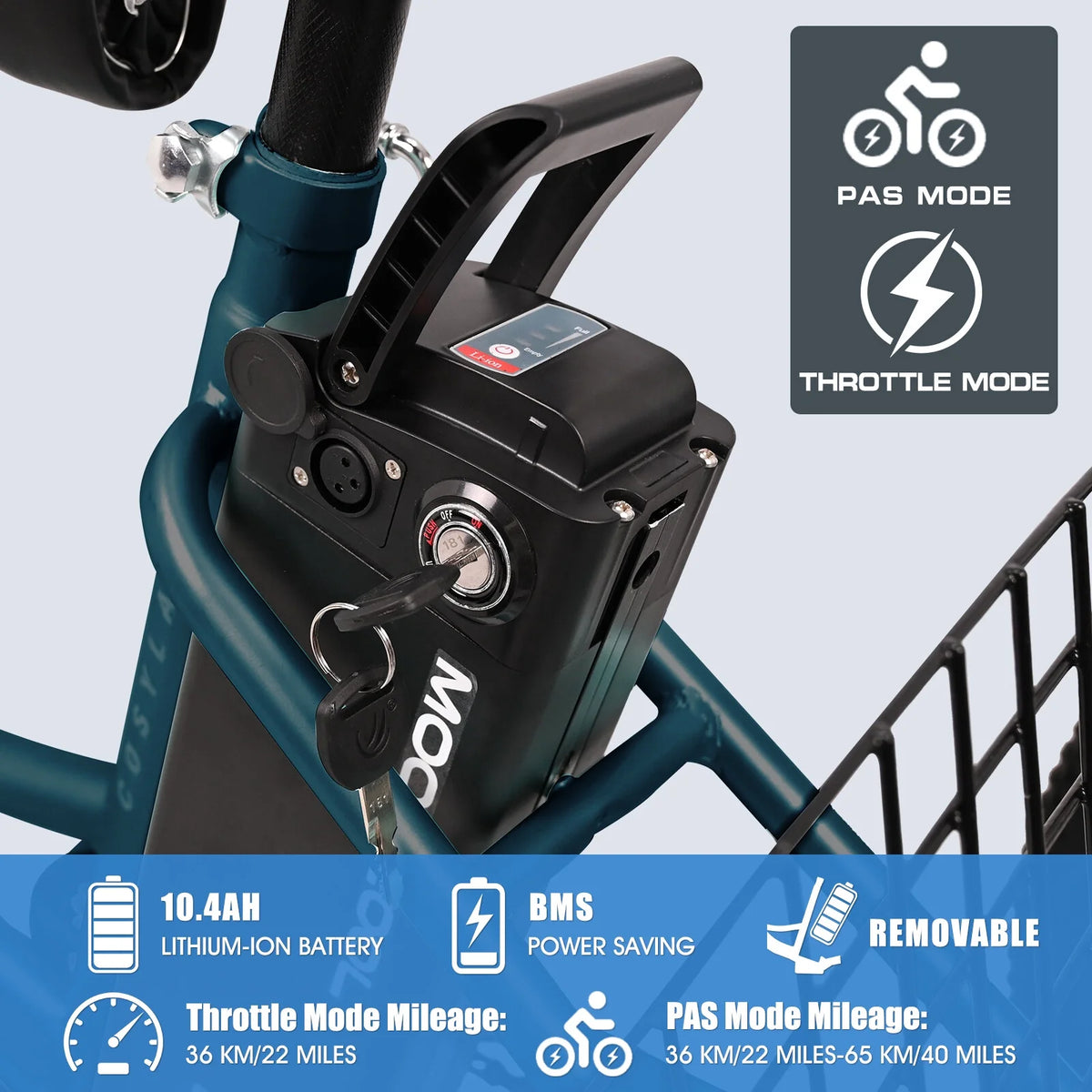 24" 3 Wheel Electric Bike with Removable 36V 10Ah Lithium Battery H239535