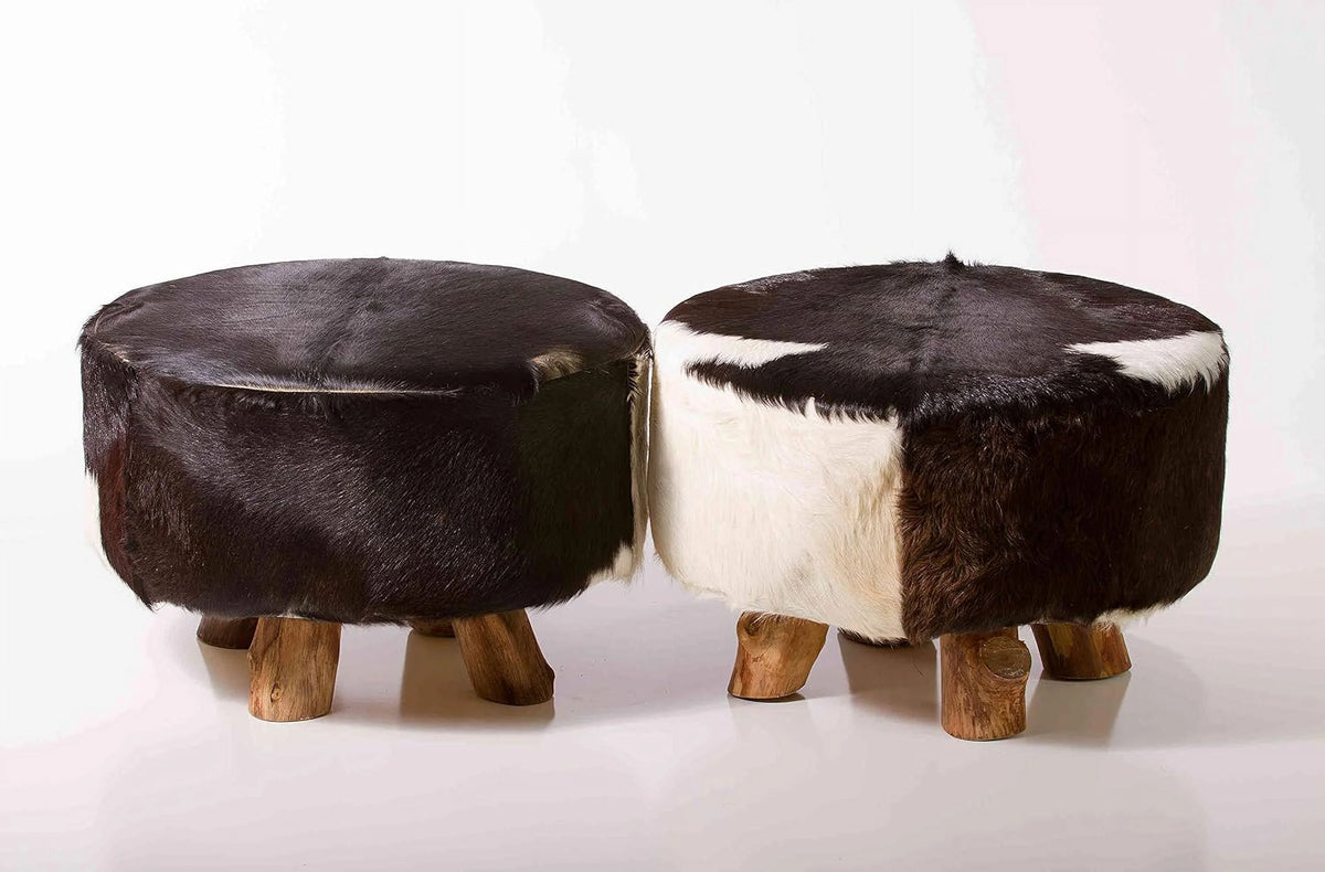 Round Leather Ottoman in Black and White M8929