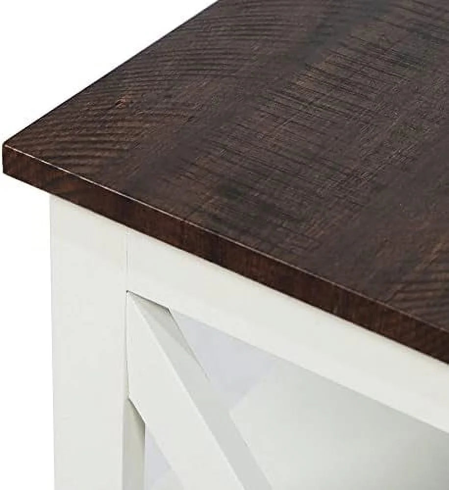 Modern Farmhouse Wood End Table with 3-Tier Vintage White X876561