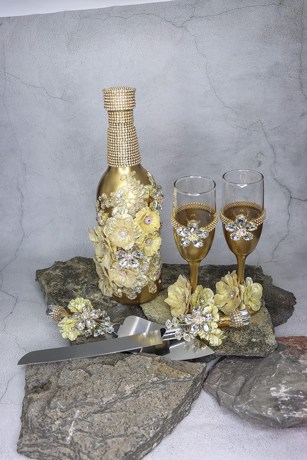 Champagne Glasses Set Emerald Green Silver O726192