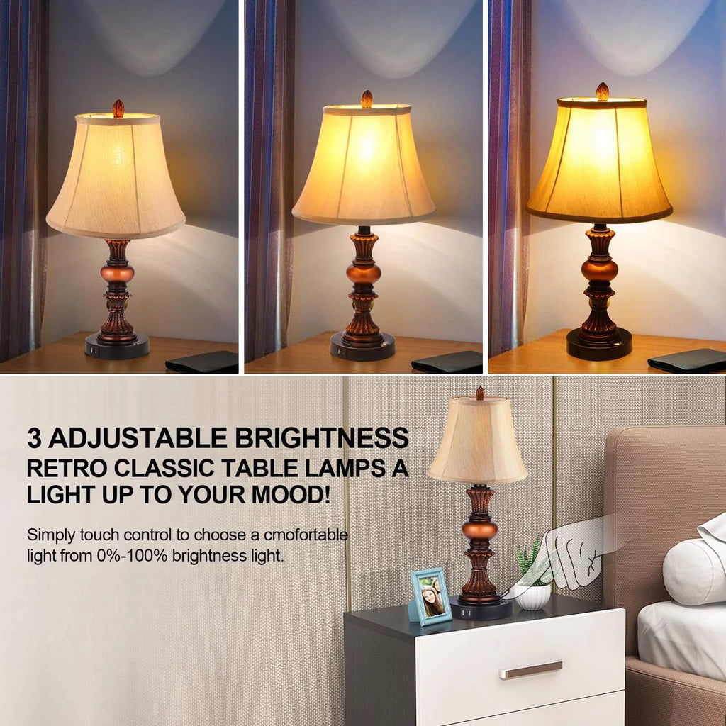 Set of 2 Touch Control 3-Way Dimmable Table Lamps with USB Ports K8000