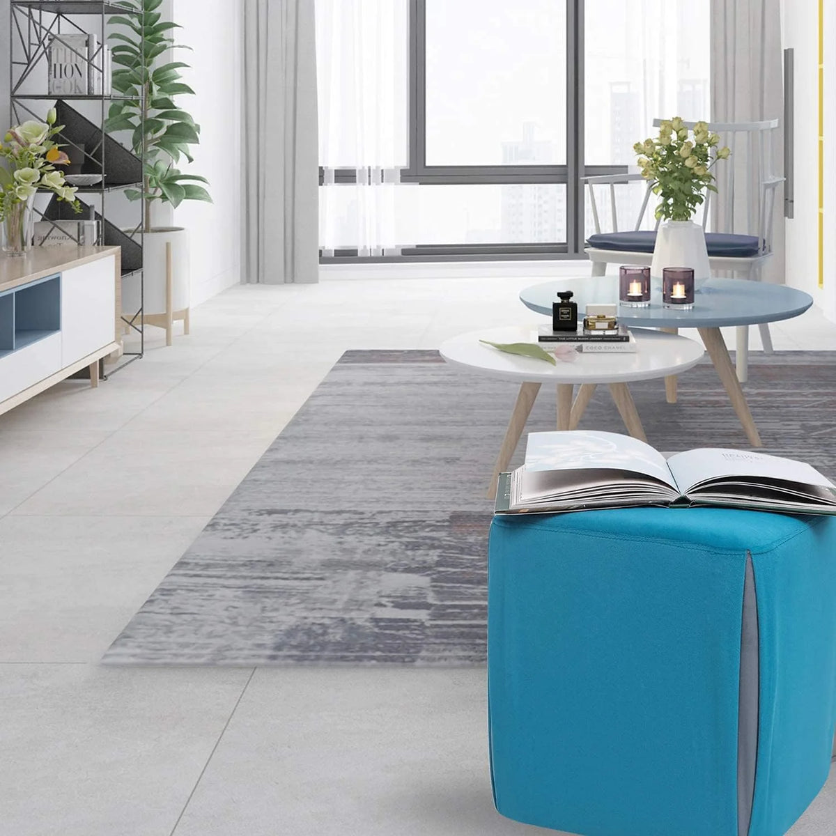 Blue Velvet Ottoman K630