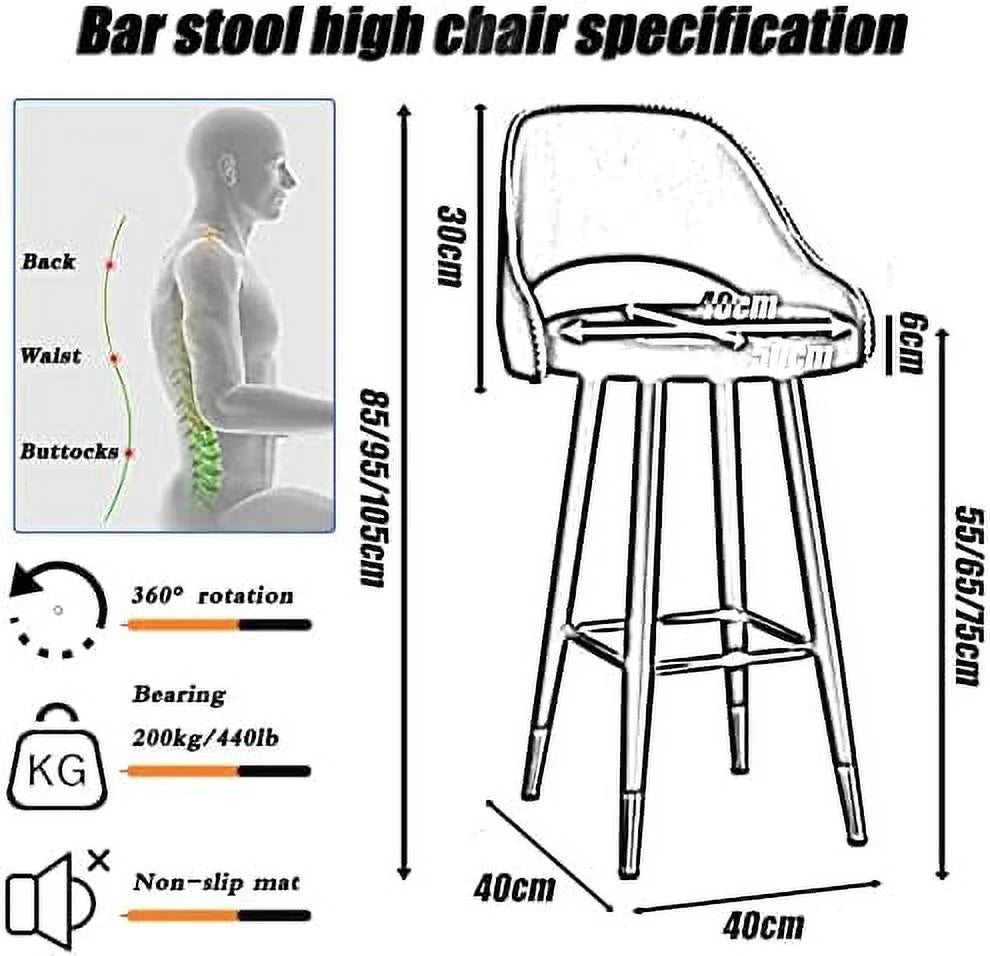 Swivel High Stool with Metal Footrest and Brass Feet R425953