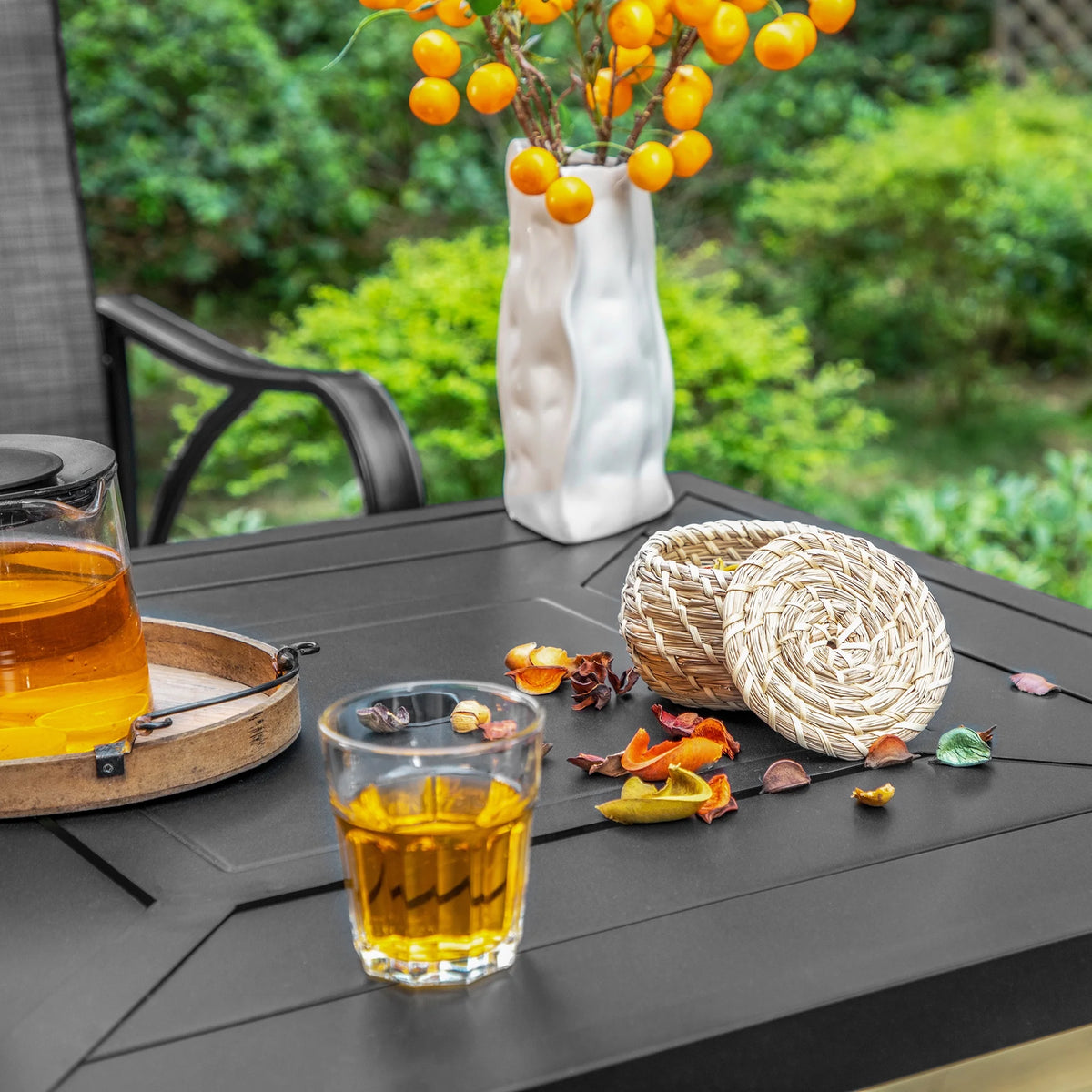 5-Piece Outdoor Swivel Bar Stool Dining Set with Textilene Chairs and Metal Bar Table T5328