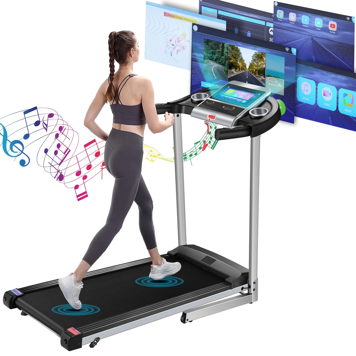 Silver Treadmill with 10 HD Touchscreen and 36 Preset Programs M1185