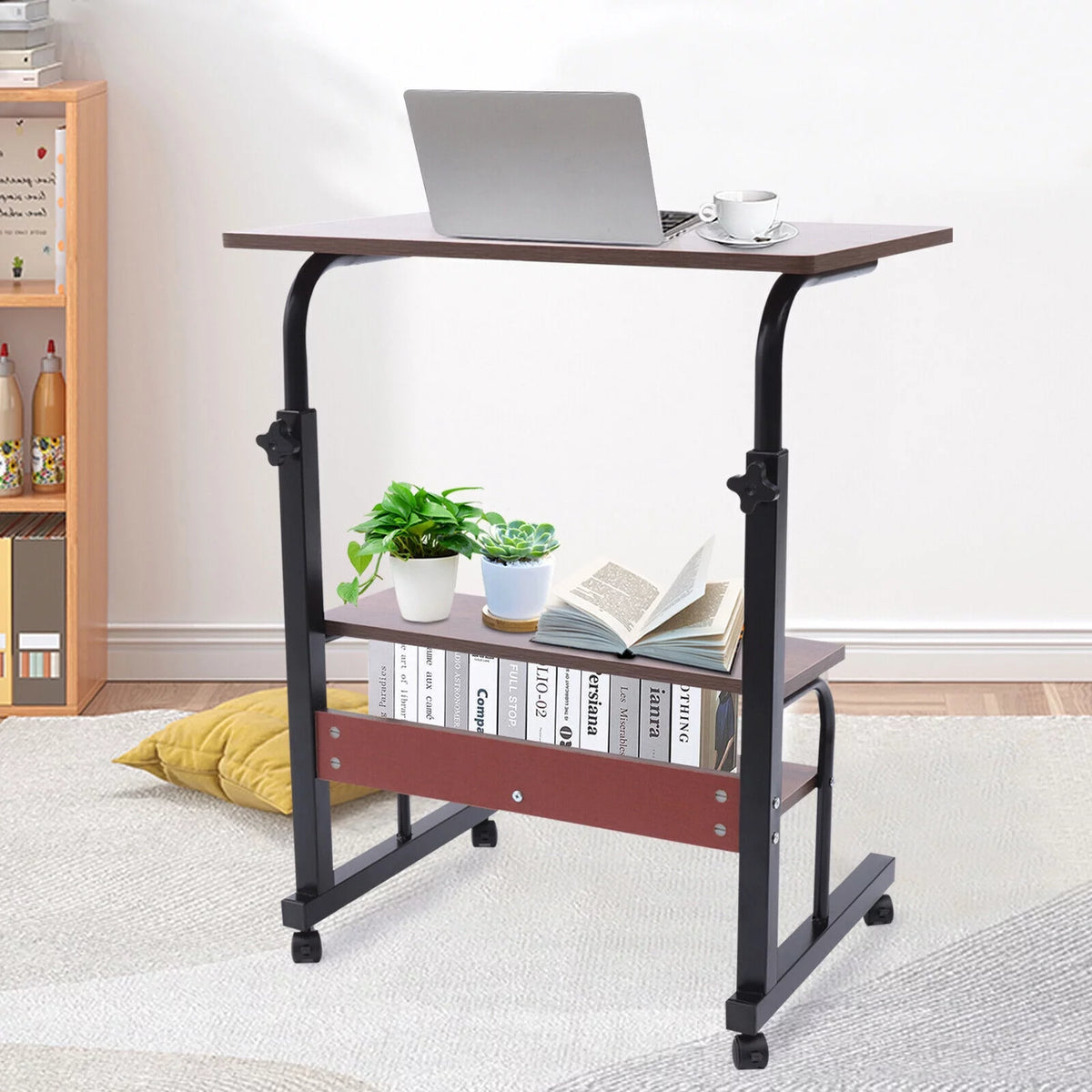 Brown Mobile Standing Desk with Wheels V878484