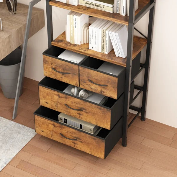 6 Layer Wood & Metal Bookshelf with Drawers O2614