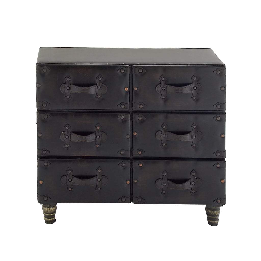 32" x 28" Black Wood Faux Leather Chest with Rivets V4297