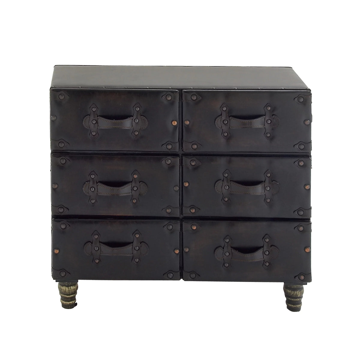 32" x 28" Black Wood Faux Leather Chest with Rivets V4297