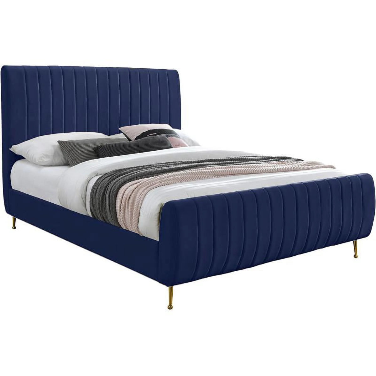Navy Velvet Queen Bed I85100