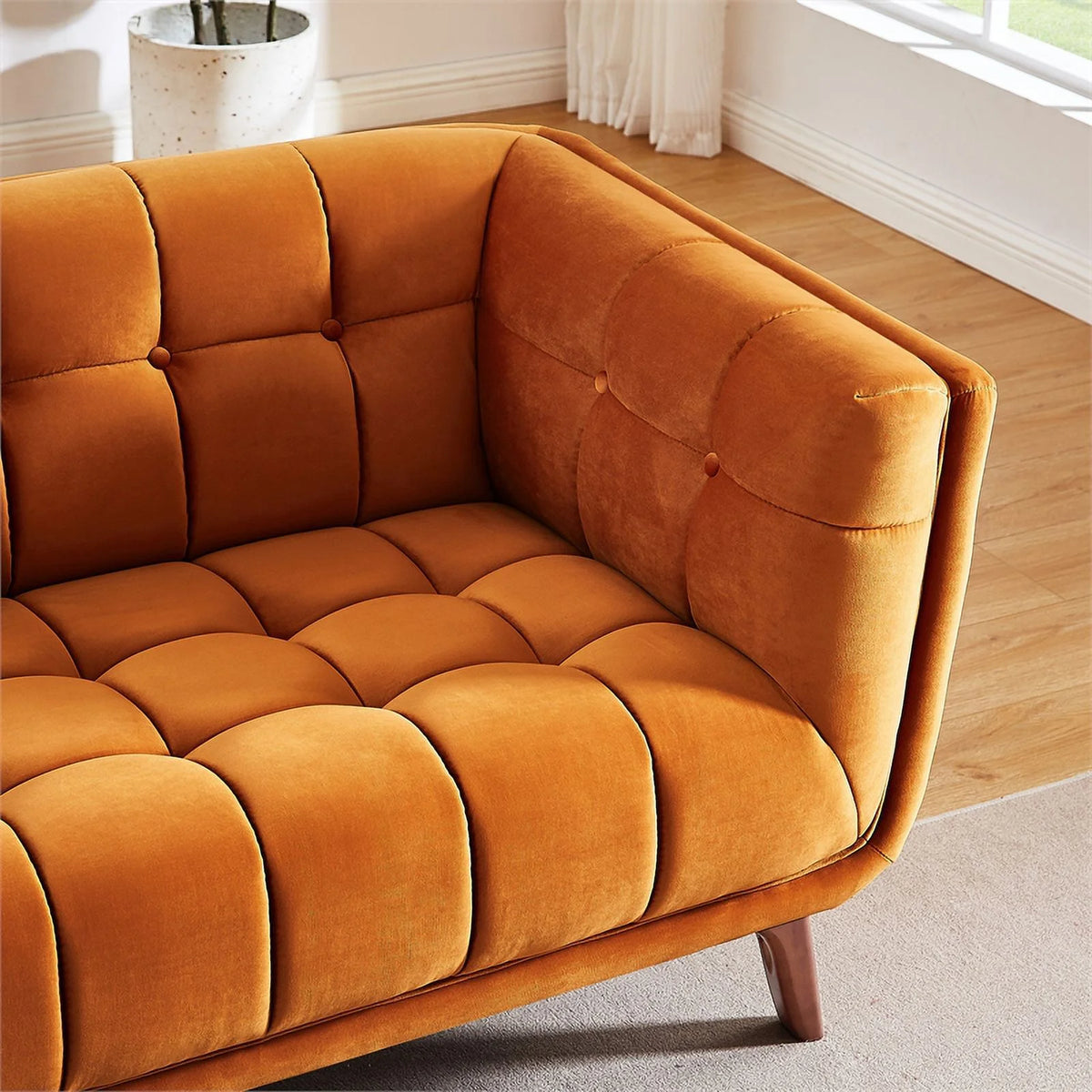 Orange Velvet Upholstered Sofa E752