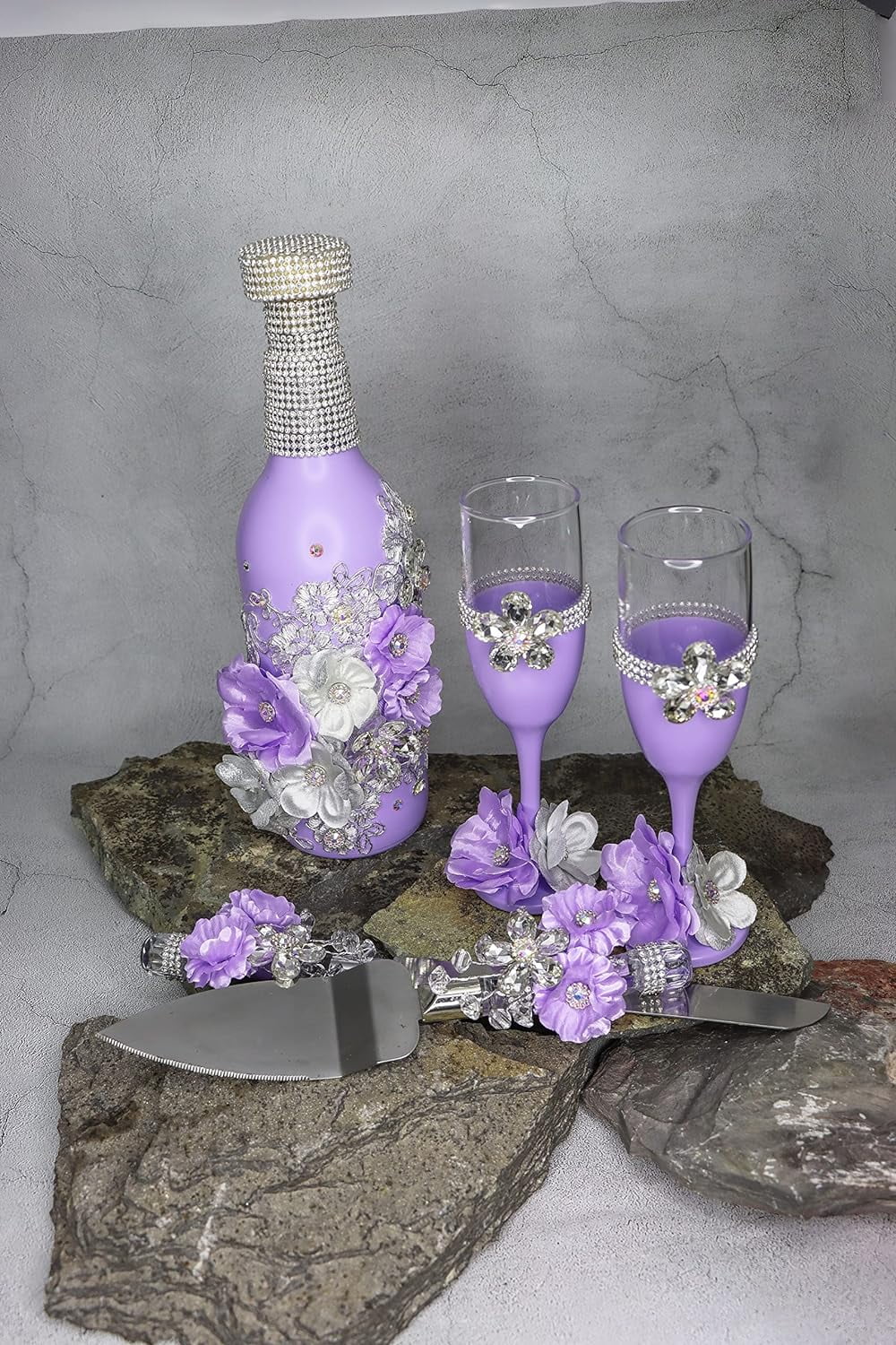 Champagne Glasses Set Emerald Green Silver O726192