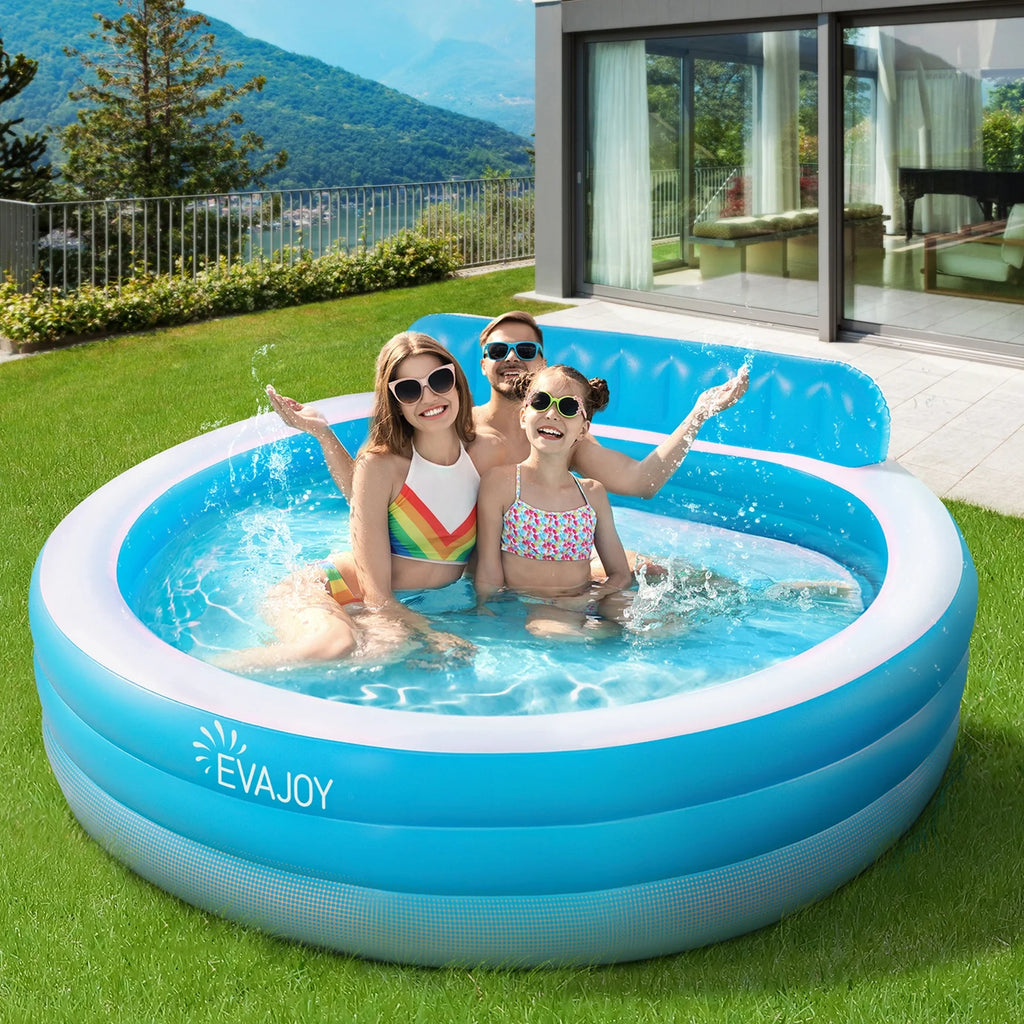 Inflatable Pool with Seat, Round, 7.33 x 7.11 x 2.5 ft Y755023