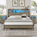 Queen Size Metal Platform Bed Frame with Storage Headboard E483194
